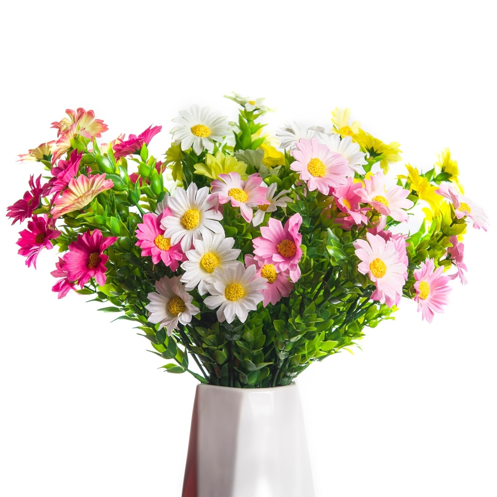 Flores artificiales baratas florero de Margarita de seda amarilla para decoración del hogar Accesorios flor decorativa de la boda decoración del otoño de Navidad