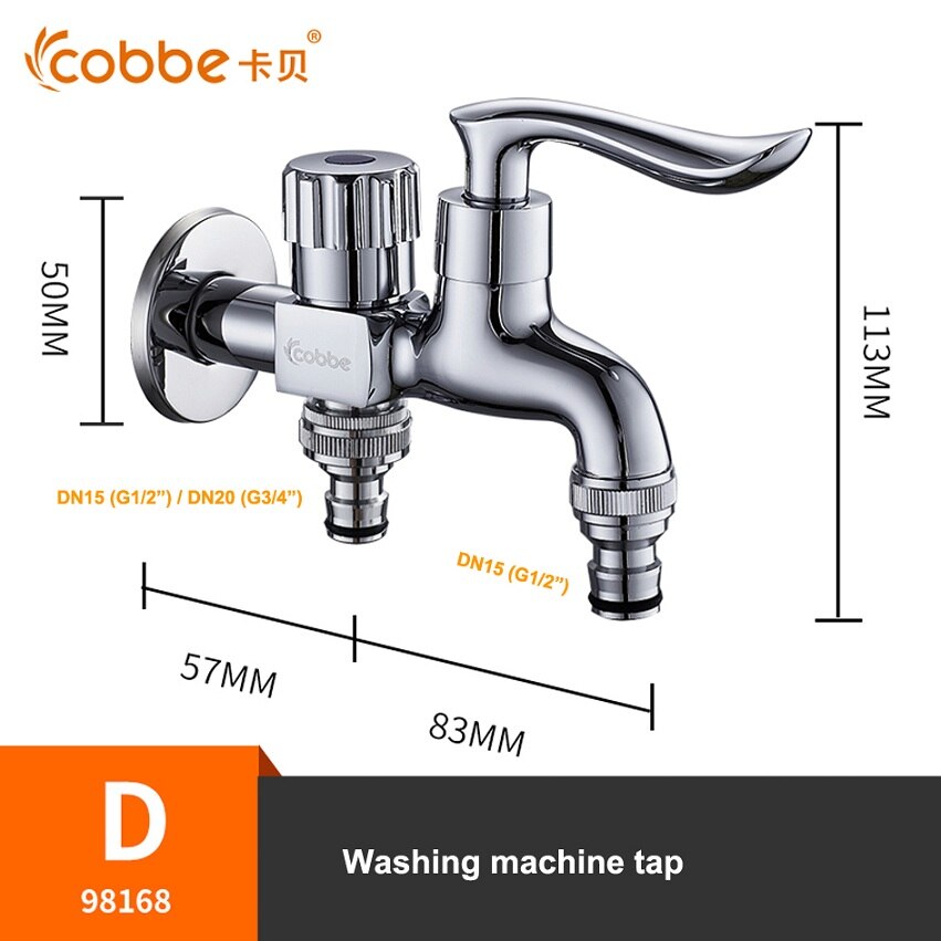Brass Washing Machine Tap Wall Mount Chrome Finished Small Tap Decorative Double Garden Faucet Double Using Bibcock Taps: D 98168