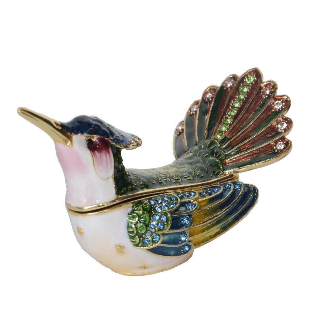 Hummingbird Trinket Box Metal Alloy Jewelry Box Bird Figurines