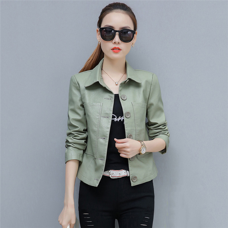 Skinnjacka dam caramel 3xl 4xl kort slim pu coat vår höst koreanska chic moto kläder  ld855