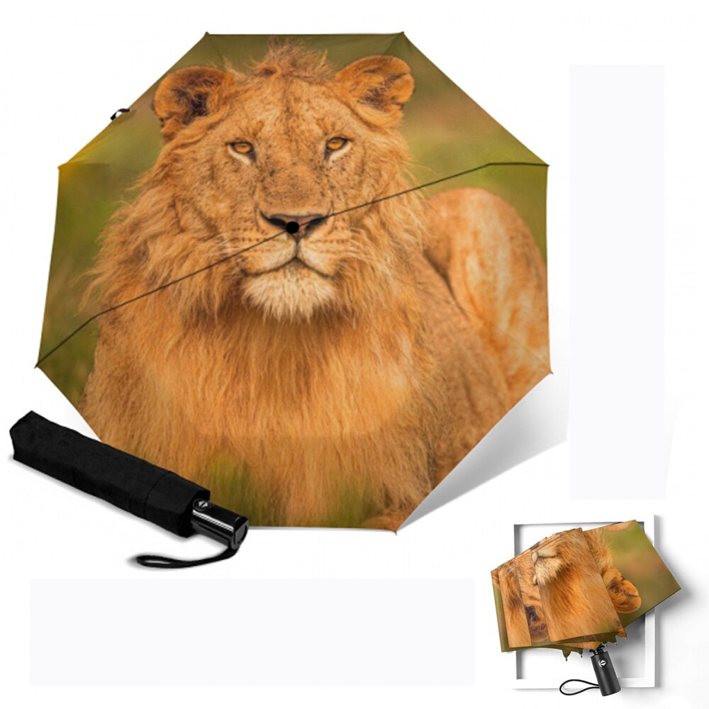 Ombrelle de pluie pour femmes | Entièrement automatique, ombrelle de soleil et de pluie pour l'extérieur, ombrelle de pluie, pour femmes, imprimé de Lion, à la