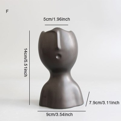 Nordic ins minimalistisk keramisk mini abstrakt vase svart og hvit ansiktsutstilling dekorasjon statue hode type vase: F