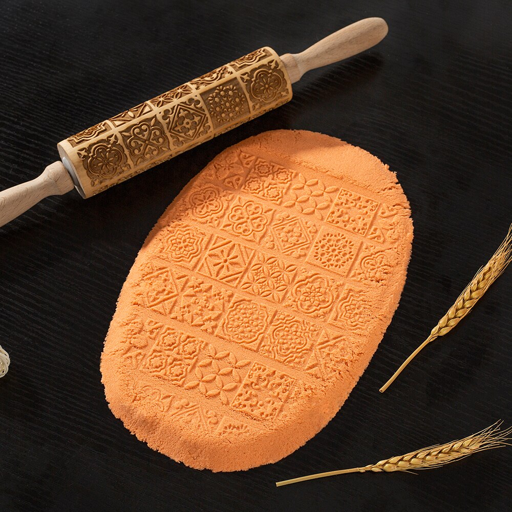 3D Christmas Rolling Pin Wooden 29 Patterns Embossed Imprinted Patterned Cookie Made Roll Pin Bakery Baking Pastry Tools