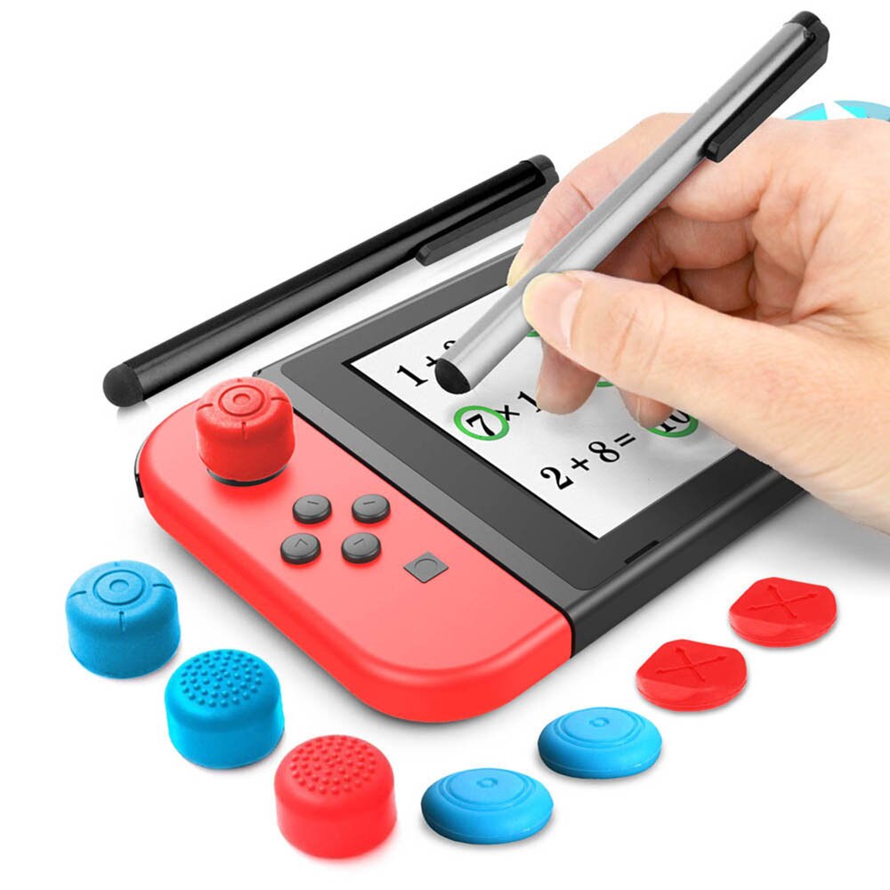 Stylet x2 avec capuchons de bouton de pouce analogiques amovibles en Silicone, pour nintendo Switch Lite et NS, Kit de couverture de contrôleur