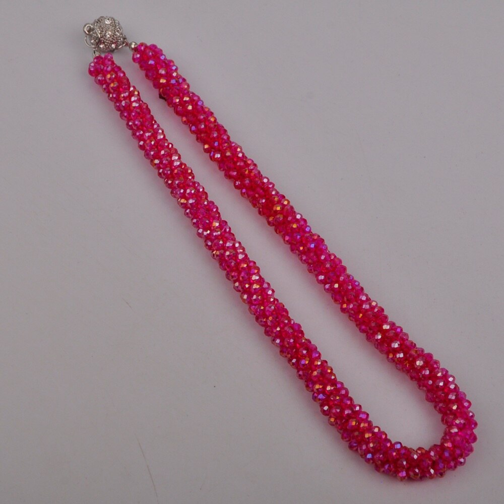 Colorful Crystal Beaded African Necklace European and American Necklace Costume Necklace Set: Fuchsia Pink AB