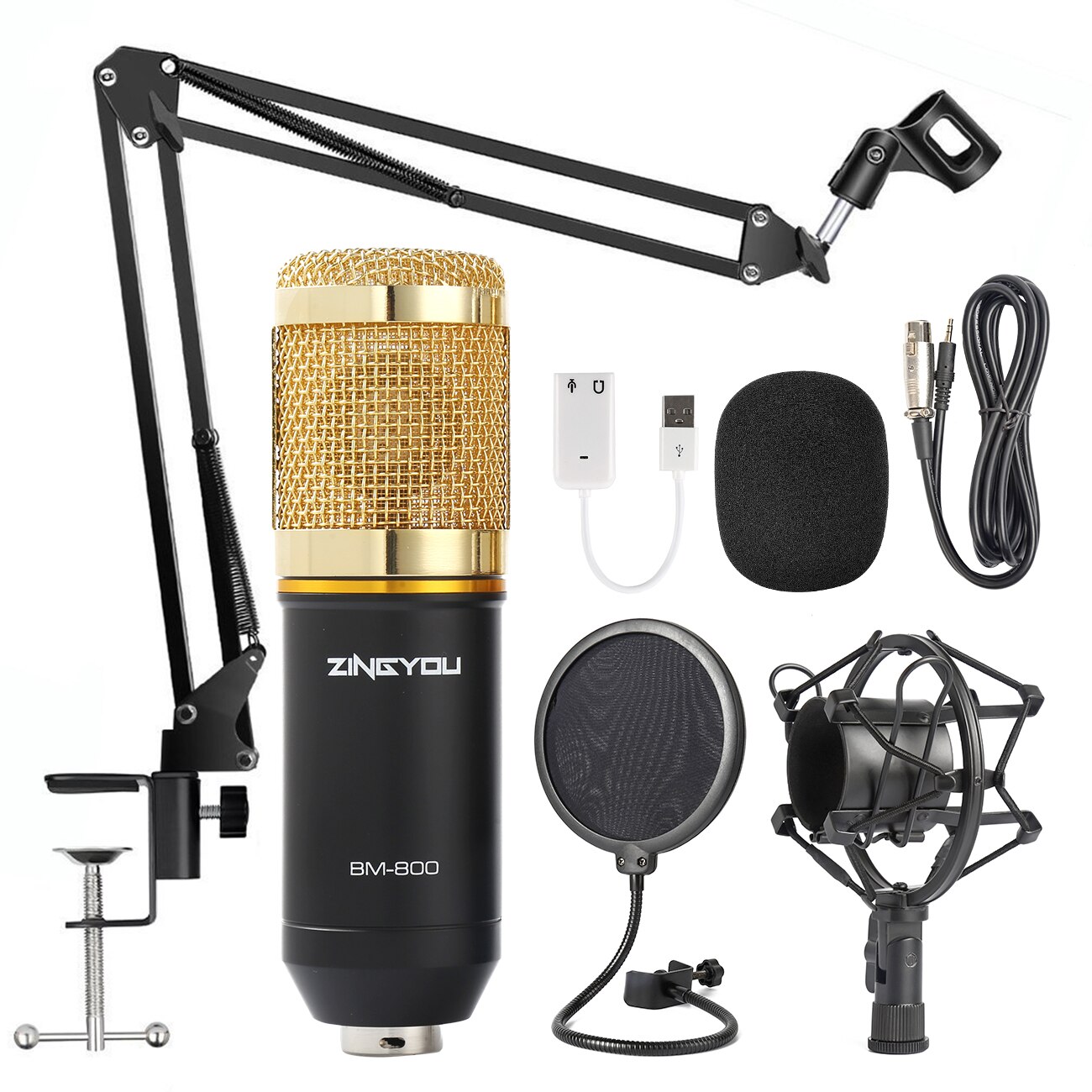bm 800 studio microphone cardioid studio vocal recording podaster karaoke mic kit bm800 condenser microphone: gold black