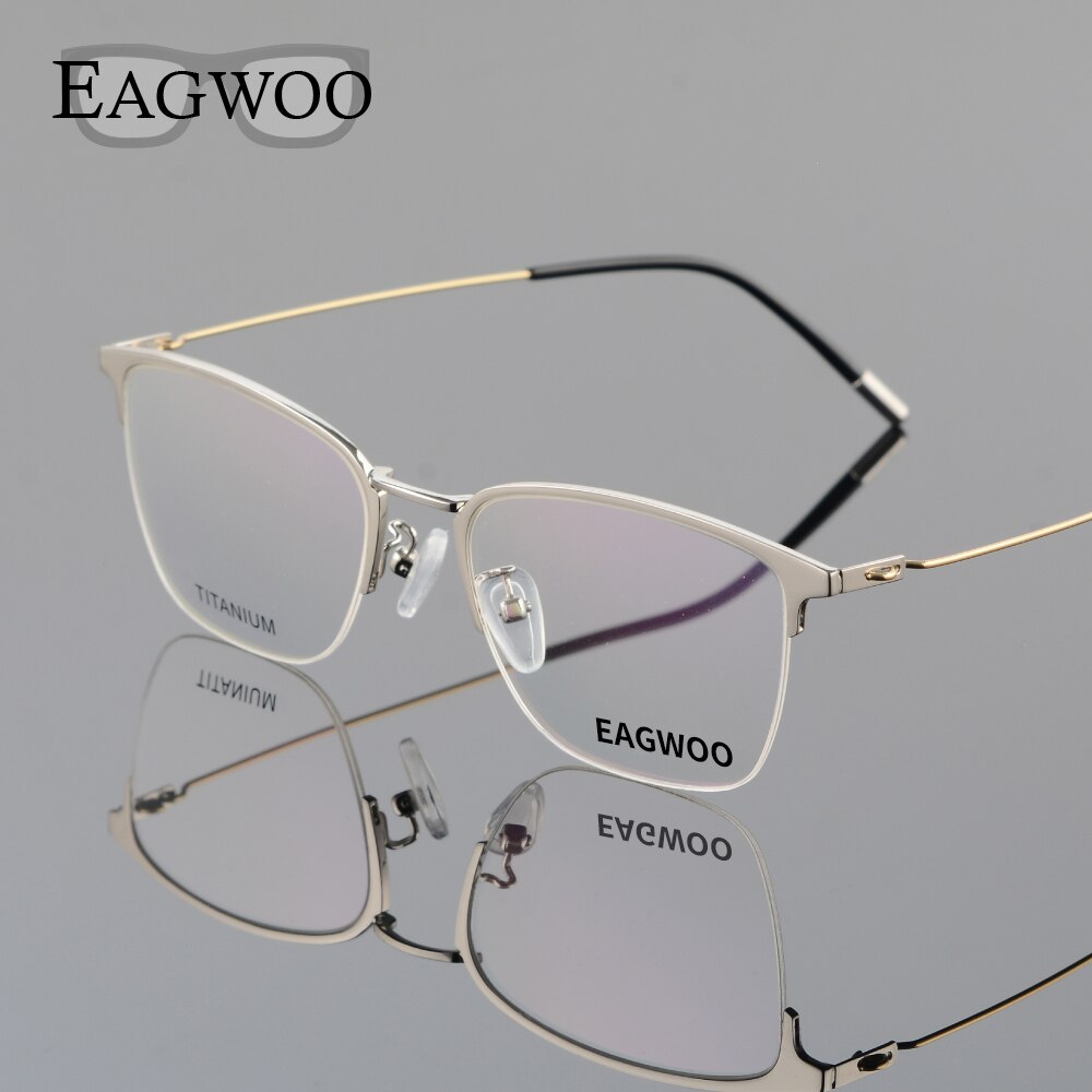 Eagwoo Titanium Eyeglasses Half Rim Optical Frame Prescription Spectacle Wire Temple Glasses Men Slim Light Eye glasses 5201