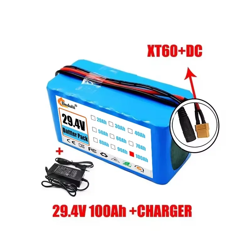 29.4V 100Ah 7s3p 18650 battery lithium battery Suitable for 24V-29.4V motors Lithium ion Battery pack + 2A Charger: GRAY