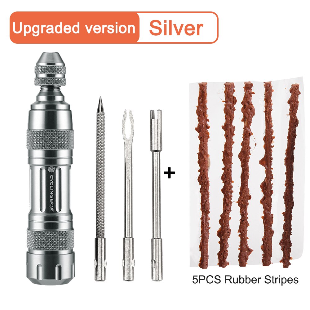Bicycle Tubeless Tire Repair Kit Tire Drill Rubber Strips Tyre Puncture Sealant Bicycle Repair Tools: Silver Repair Tool C