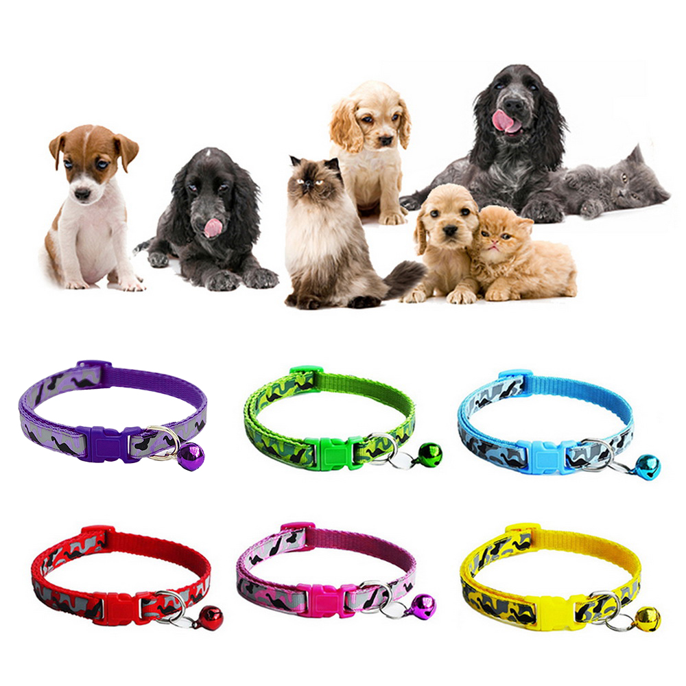 1pc gato cachorro colar com sino camuflagem impressão pescoço cinta poliéster fivela ajustável gatinho filhote de cachorro pet trela acessórios animais