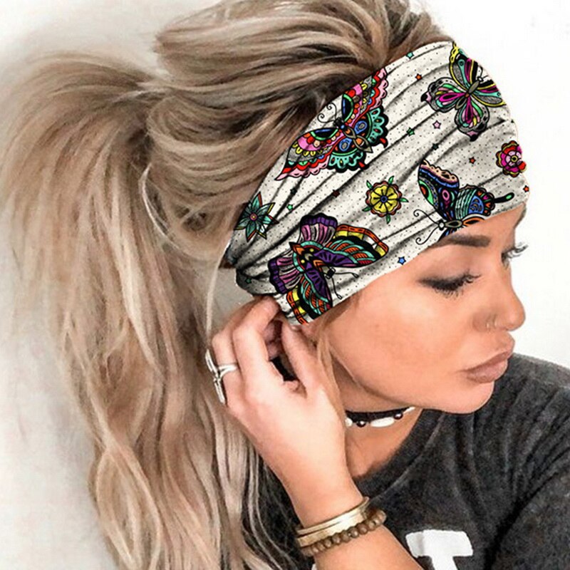 Butterfly Wide Sport Yoga Headbands for Women Cotton Solid Leopard Knot Boho Turban Headwrap Bandana Girls Hair Accessories