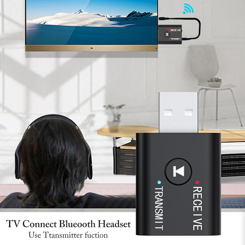 Adaptador de audio Bluetooth 2 en 1 de VAORLO, receptor y transmisor inalámbrico estéreo 3D con entrada auxiliar USB de 3,5 mm para kit de coche, PC, TV, altavoz y amplificador