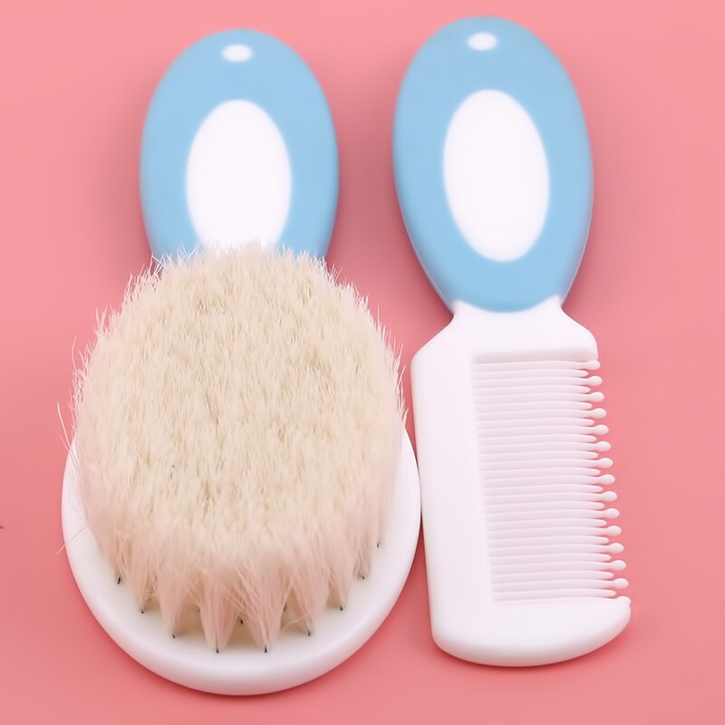 Cepillo para recién nacido y peine, conjunto de cerdas suaves y peine de madera, herramienta para el cuidado del cabello infantil, Kit de masaje para bebés, cepillo puro: blue