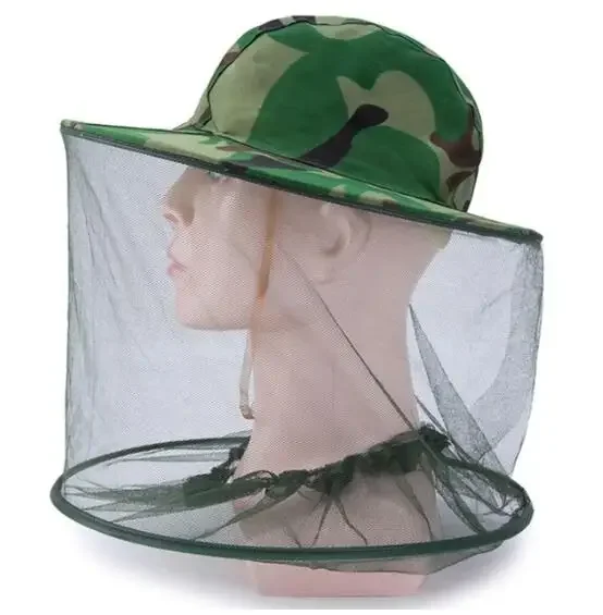 Mannen Vrouwen Lange Camouflage Vishoed Anti-Bee Insect Anti-Muskietennet Anti-Insect Mesh Hoed Buitenshuis Hoed Met Zonnekap: Default Title