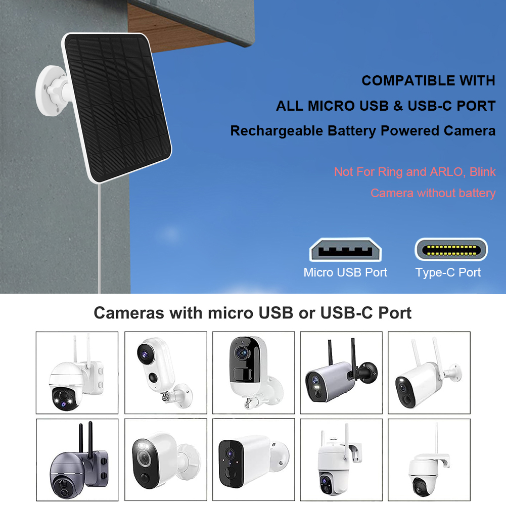 Wodoodporny panel słoneczny 5V 6W Ładowarka do kamer z ogniwami słonecznymi Port Micro USB i USB-C 360 ° Regulowany panel słoneczny do Eufycam 3/3C/2/2