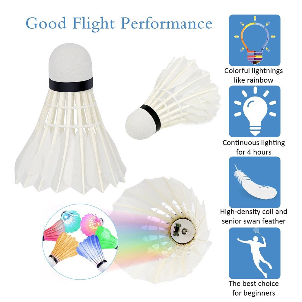 4 Stck LED Badminton Federbälle Beleuchtung Vögelchen Federball glühend Badminton für draussen Sport RW
