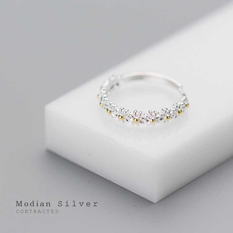 Modian Authentieke 925 Sterling Silver Stapelbaar Tiny Daisy Ring Voor Vrouwen Mooie Plant Gratis Grootte Ring Mode-sieraden Meisje