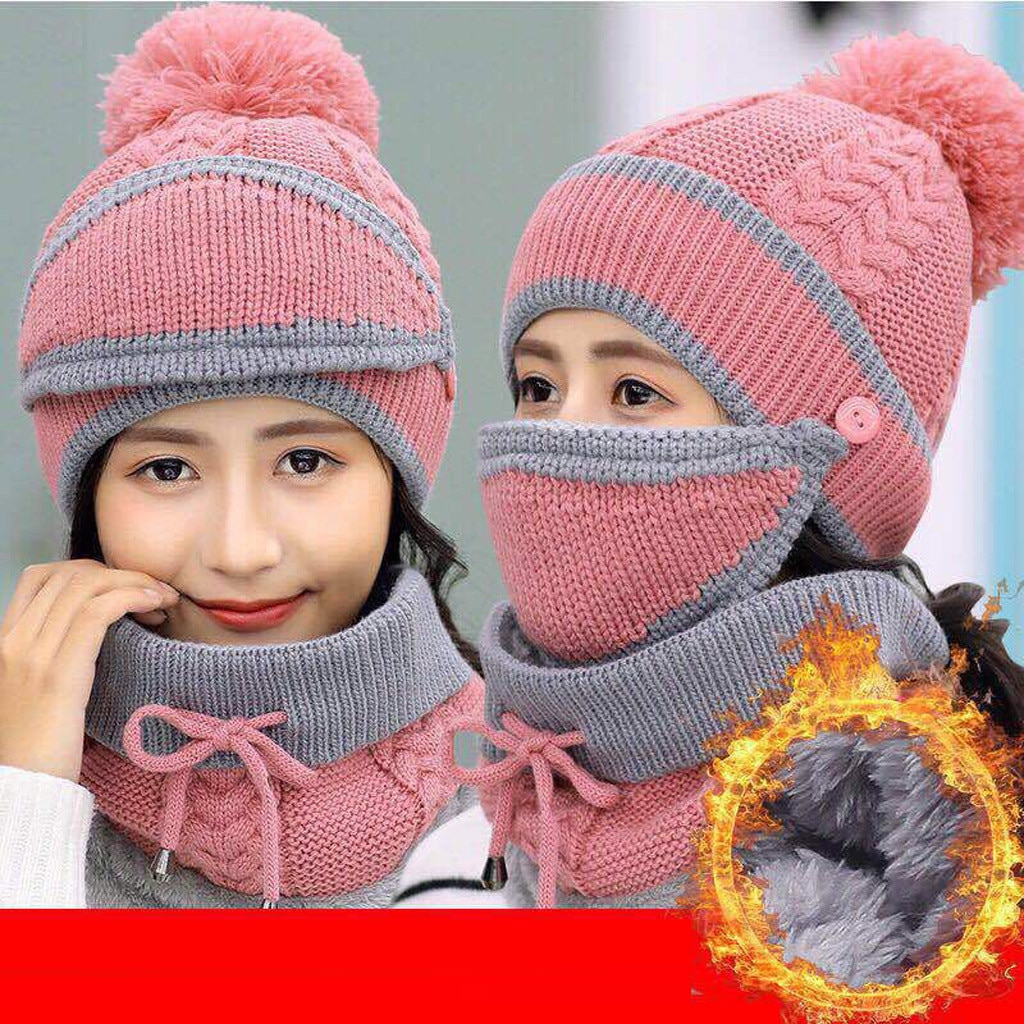 Adult Windproof Hat Cycling Skiing Knit Hat Scarf Mask Sets Warm Knitted Cap Winter Clothes Accessories #5