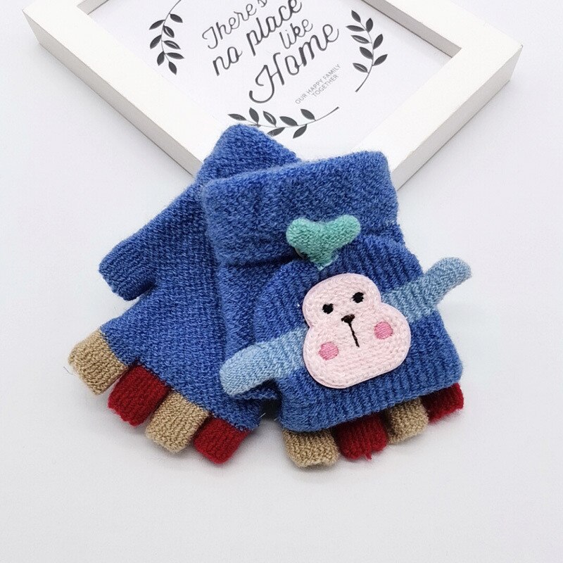 Winter Warm Child Kids Girl Boy Thick Fur Knit Gloves Neck String Mittens Children'S Woolen Monkey Gloves