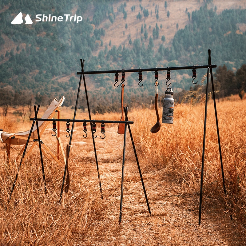 ShineTrip Camping Hanging Rack Tripod Hanger With Hook Outdoor Cookware Pot Pan Lamp Clothes Storage Hang Stand Folding Portable