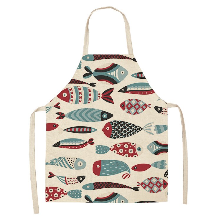 Cute fish print apron Woman kitchen apron master apron Linens Apron cooking accessories kitchen apron cafe apron for men aprons: 4 / 68x55cm