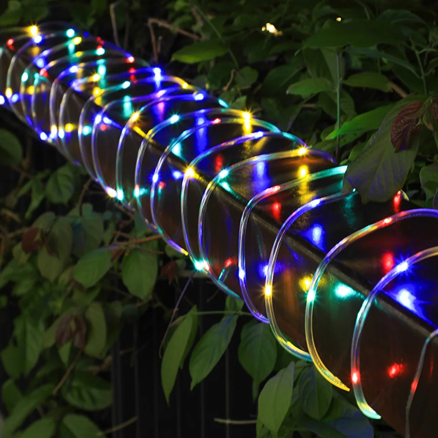 Corde lumineuse LED de noël basse tension, 8 modes, étanche, 12M, 100LED, Tube clair extérieur, corde lumineuse et chaîne pour terrasse, Patio, jardin