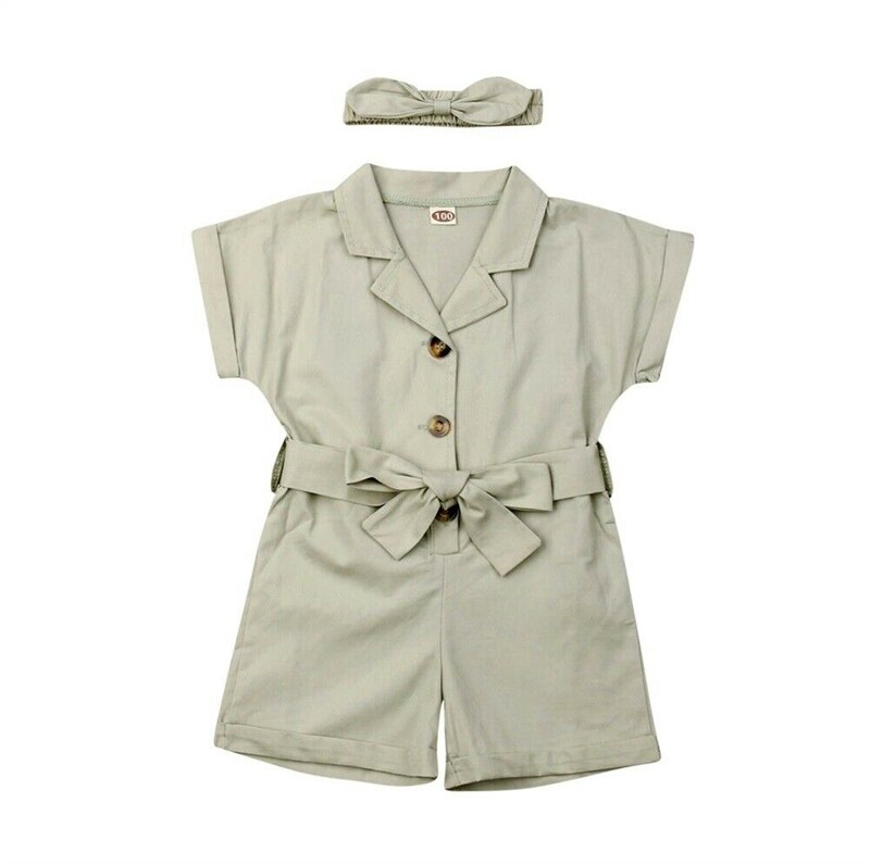 Småbarn barn bebis flickor sommar jumpsuit fluga midja romper overall liten dam jumpsuit playsuit: Grön / 4t