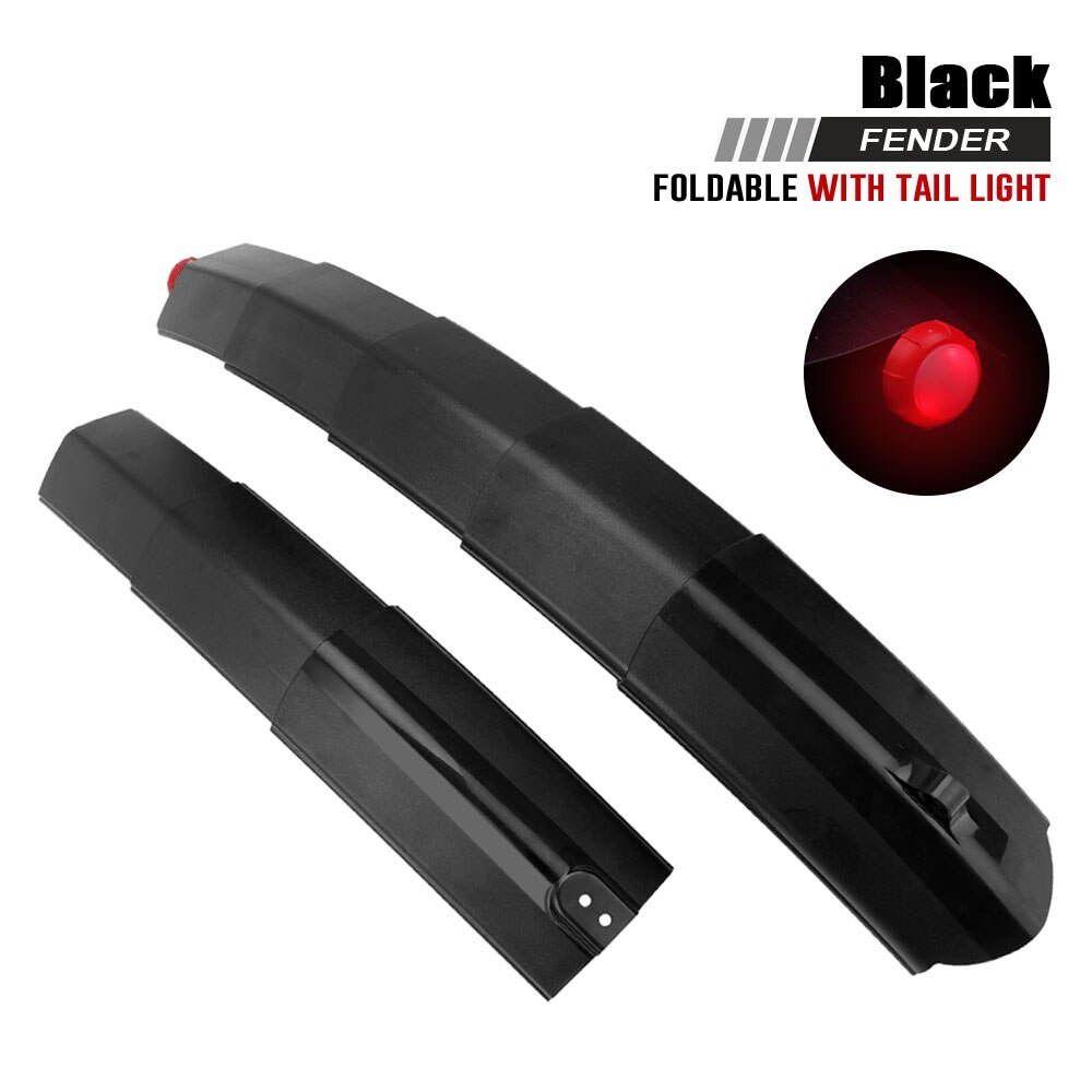 Foldable Bicycle Fender Kit With Taillight Telescopic MTB Road Bike Mudguard Cycling Bicycl Front Rear Fender Mud Water Guard: black fender 1pair