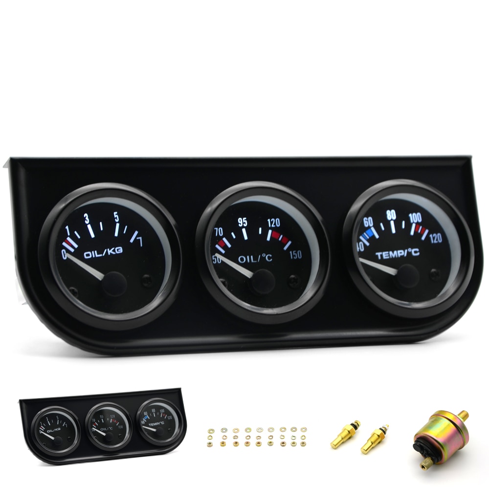 Jauge 3 En 1 Huile Température Pression - 52mm DC 12V | Voiture Camion Bateau