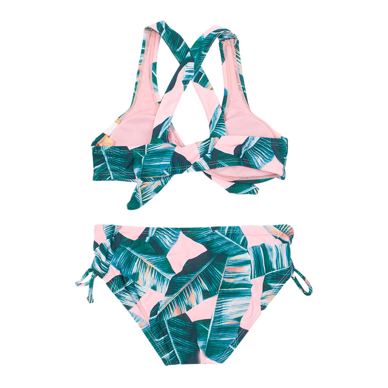Beach Wear Swimsuits For Children Kids Swimwear Toddler Girls Kids Swimsuit Tropical Leaves Print Beach Cross Bandage Split Suit: 180