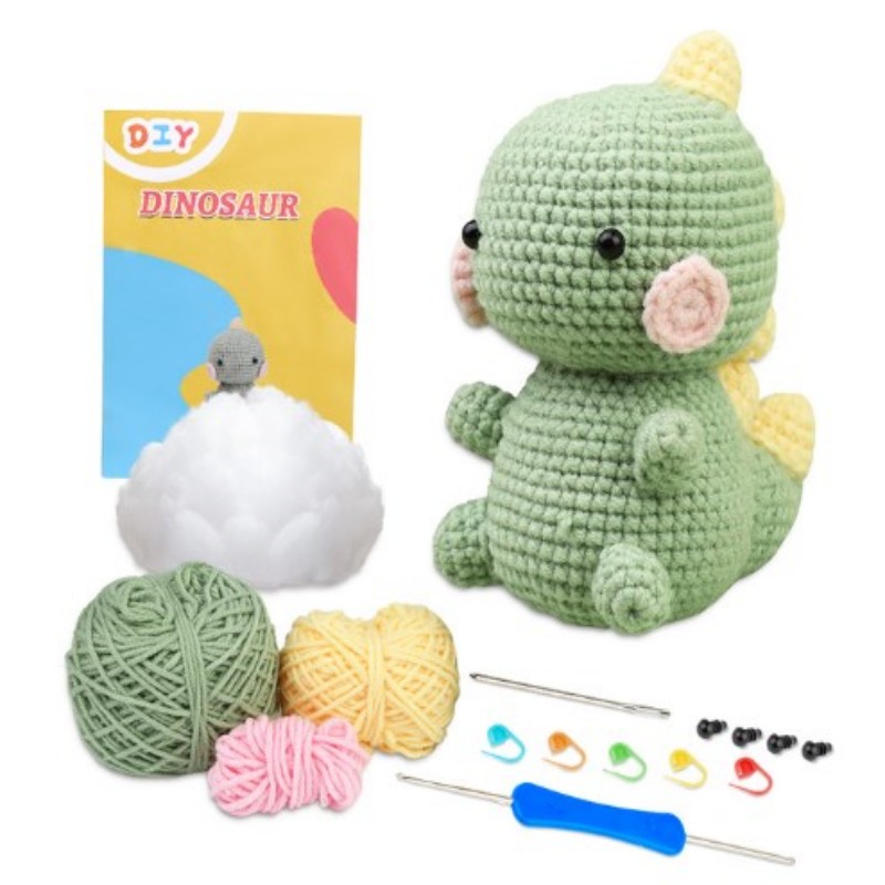 Kraball kit de animais de crochê para iniciantes com tutorial de vídeo, fio de tricô de algodão, agulhas, gancho, conjunto de ferramentas de malha, artesanato diy: Cáqui escuro