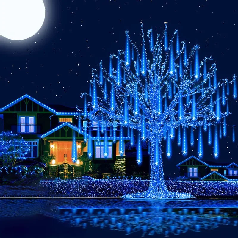 Garten-Camping-Dekoration, 8 Röhren, 30/50 cm, Solarlicht, Lichterkette für Höhle Außenbereich, LED-Meteorschauer, Regen-Lichterkette für Baumdekoration