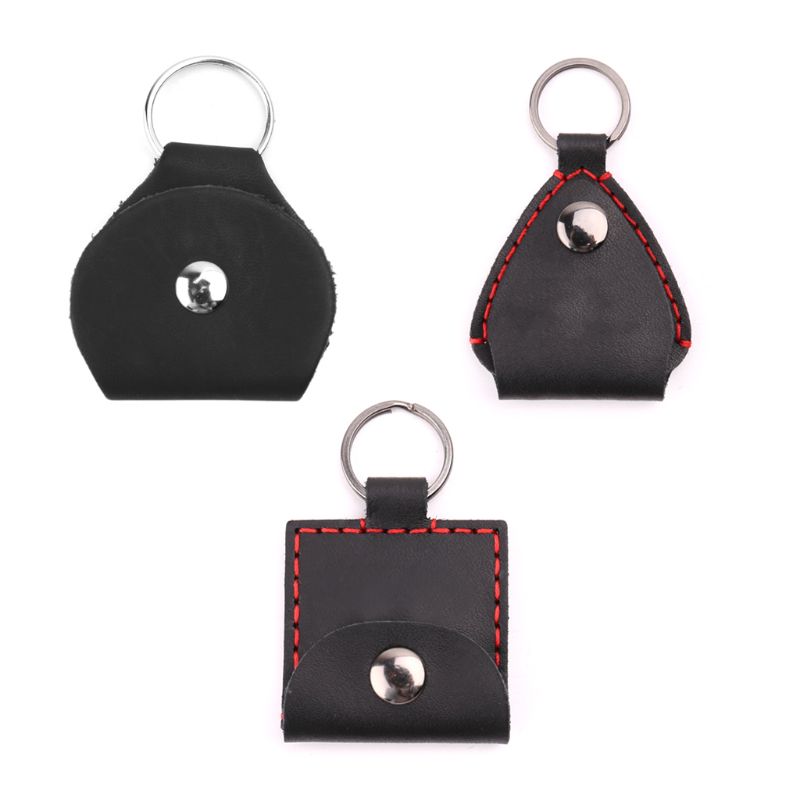 1 pieza de cuero de púa de guitarra eléctrica titular Folk Pop guitarra carcasa de plectro bolsa llavero de Color al azar