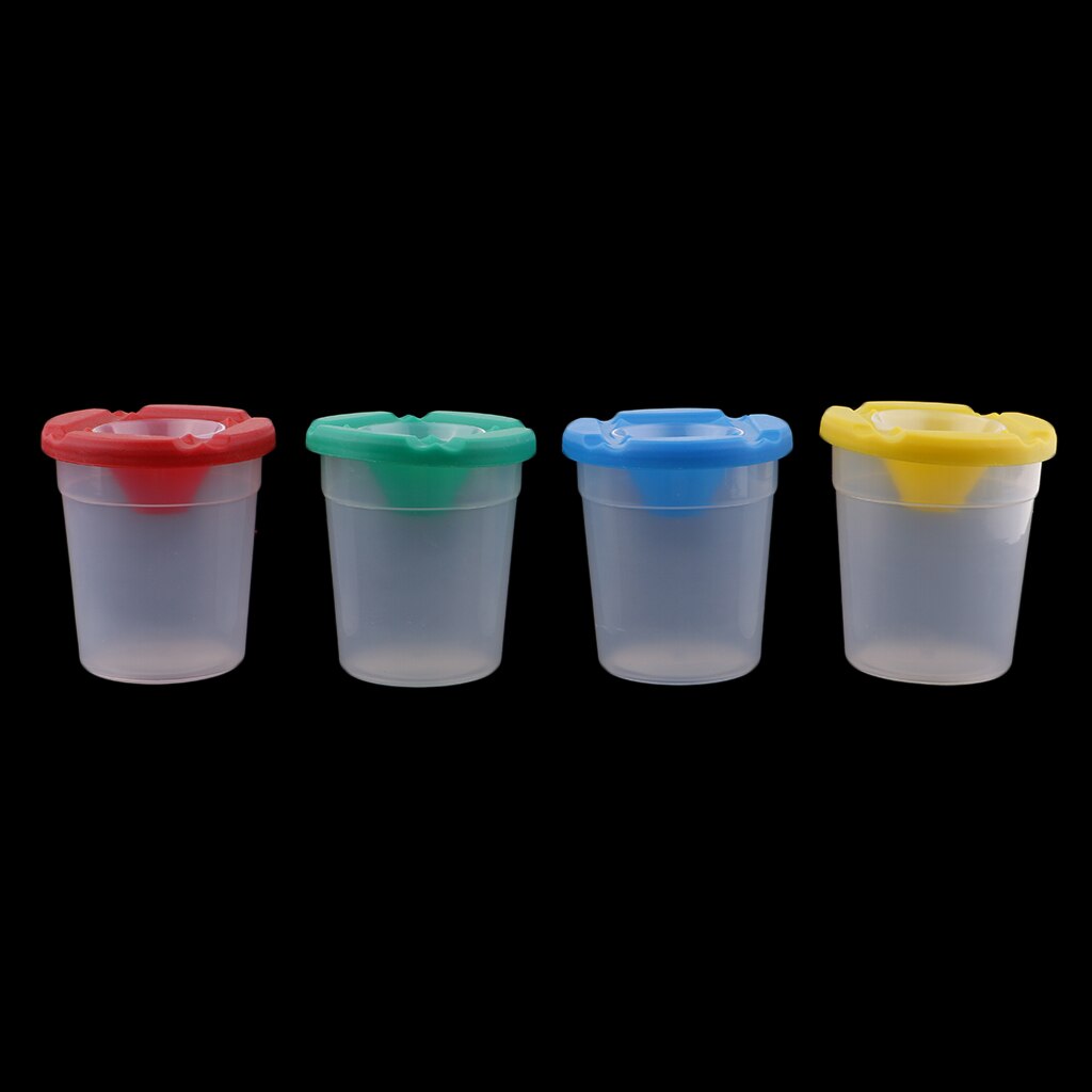 Juego de 4 tazas para pintura a prueba de derrames para niños, con tapas, herramientas de dibujo para pintar