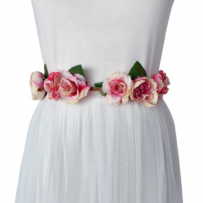 Accessoires de mariage ceinture fleurs tissées à la main ceinture pour enfants fleur rose ceinture de mariée double usage ceinture de mariage bandeau