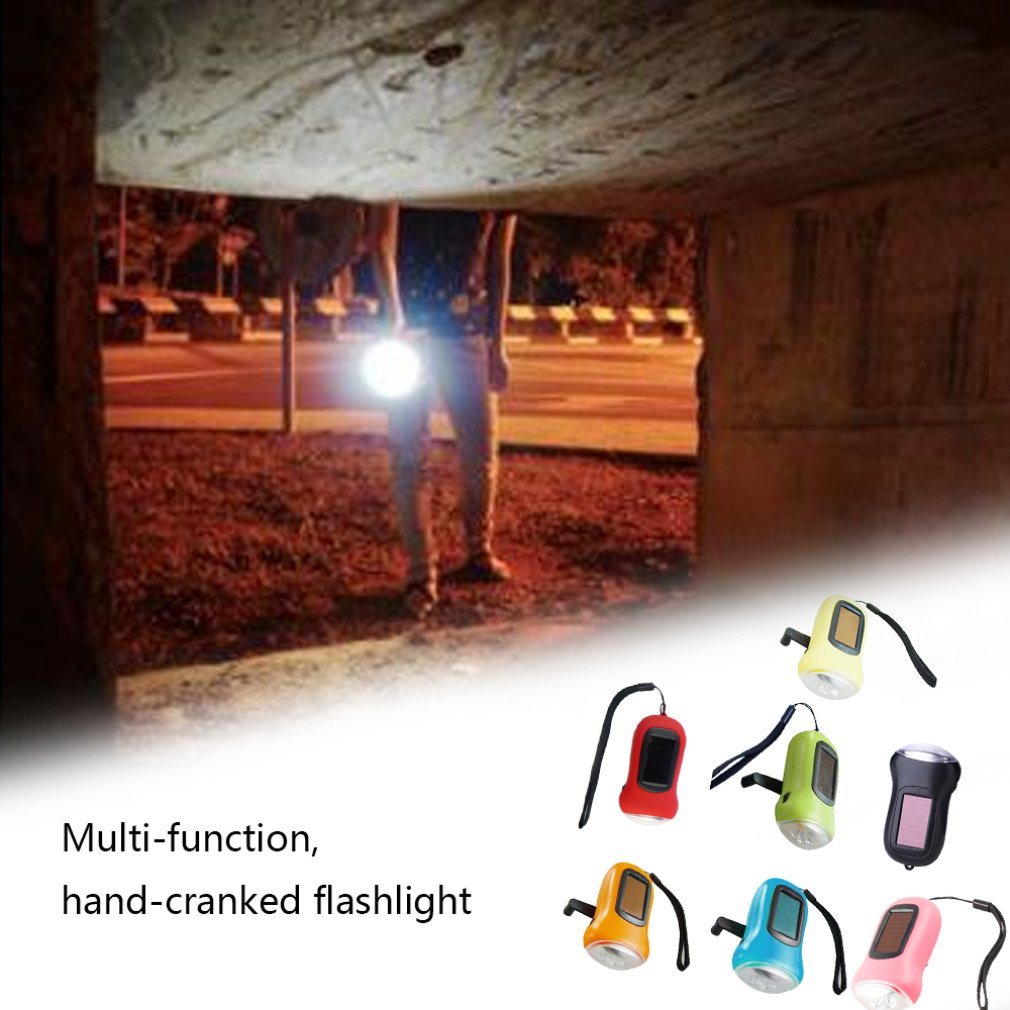 Mini linterna LED de manivela para uso en exteriores, linterna de acampada portátil de 3 LED alimentada por energía Solar, recargable, para tienda de campaña de emergencia