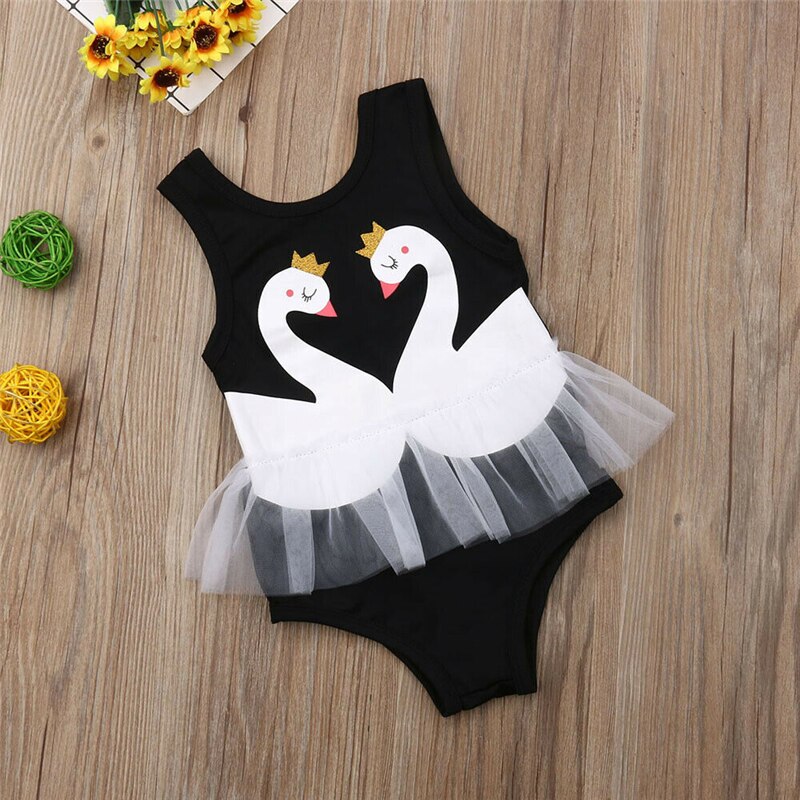 Summer Kids Girls Swimwear Swan Print Swimming Lace Kids Bathing Suit Bikini Swimsuit Girls One Piece Swimwear Children Swimsuit