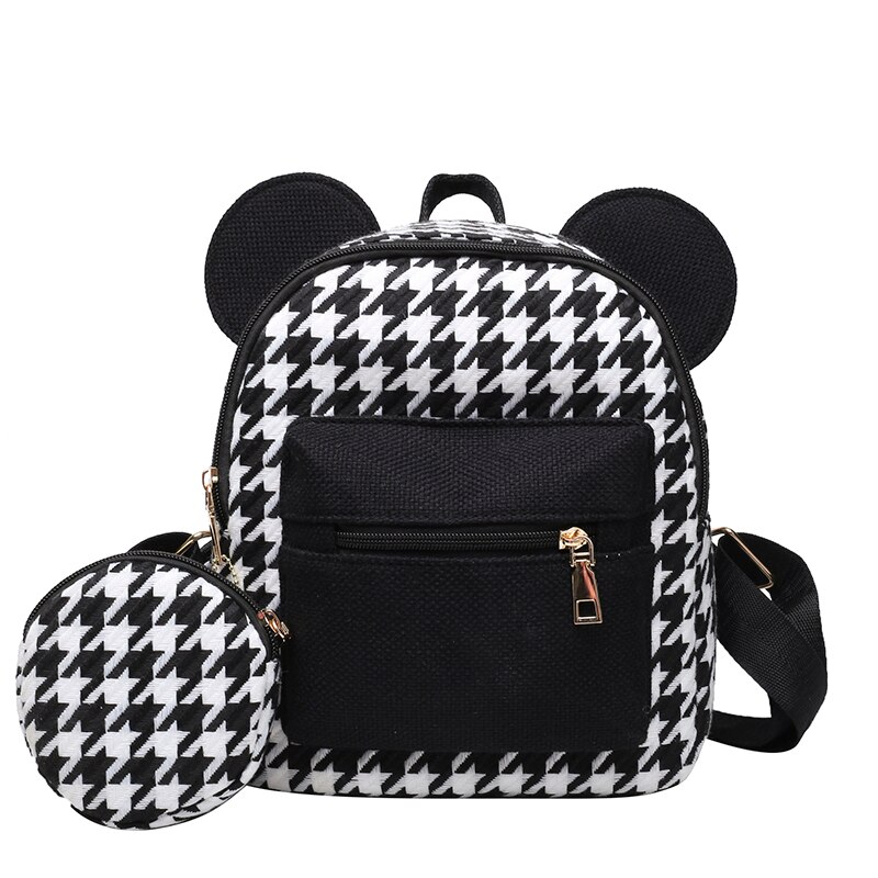 Bear Ears Plush Female Backpack Faux Fur Shoulders Bag Cute Furry Women Bag Winter Bags For Women 2022 Mini Girl Backpacks: Black Houndstoot Bag