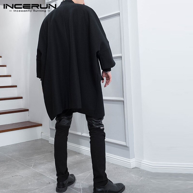 Incerun heren mantel jassen open steek effen kleur bovenkleding streetwear 3/4 mouwen chic casual trenchcoat heren poncho s -5xl