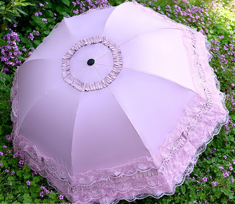 Spetsparaply paraply dam ultralätt hopfällbart parasoll uv prinsessa paraply kvinna: Cor - de - rosa