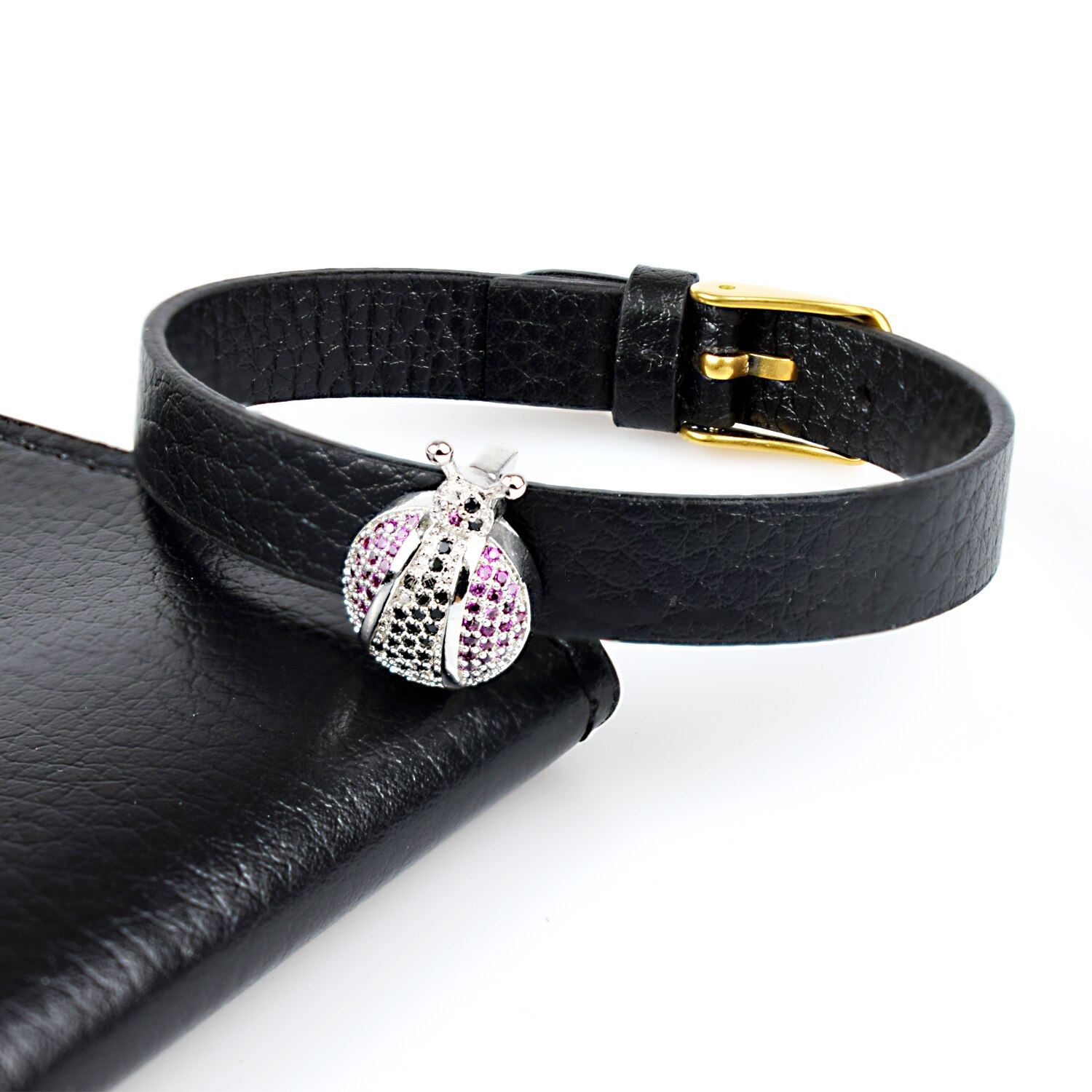 neue Marienkäfer Zirkon Charme Armbinde glänzend Sieben Sterne Marienkäfer mit Leder Armbinde für Männliche Frauen Schmuck: Weiß