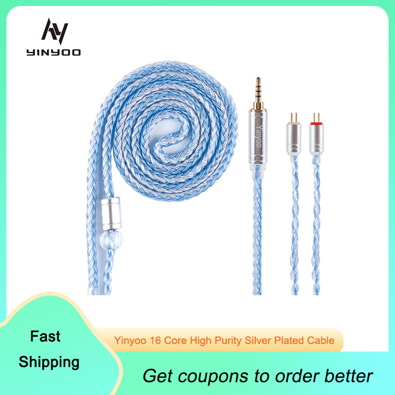 Cavo Auricolari Yinyoo 16 Fili Argentati - 2.5/3.5/4.4MM - Connettori MMCX/2PIN/QDC - per BLON KZ ASX