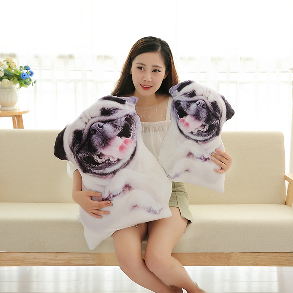 Almohada con estampado de perro en 3D, bonita cabeza de perro, Animal realista, divertida cabeza de perro, Cosplay, juguete favorito para niños, cojín para el hogar
