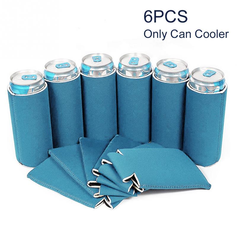 6 stk bulk diy blank bærbar wrap drink cooler hjemme polterabend til bryllup termisk neopren dåse ærmer sammenklappelige: Blå