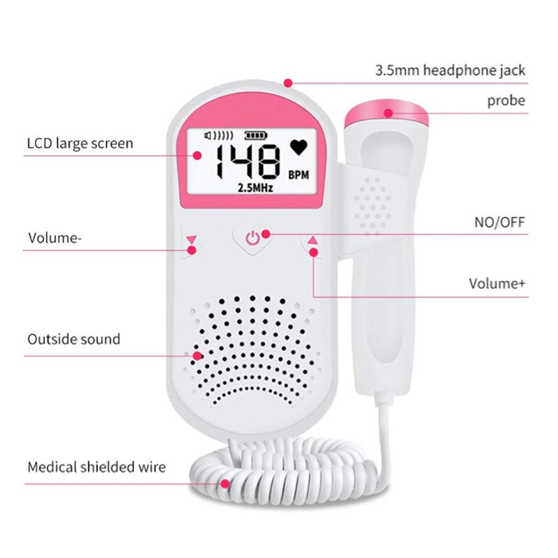 Foetale Doppler Babyfoon Doppler Voor Zwangere Vrouwen Draagbare Ultrasound Babyfoon Sonar Doppler 2.5M Geen Straling fetal doppler ultrasound