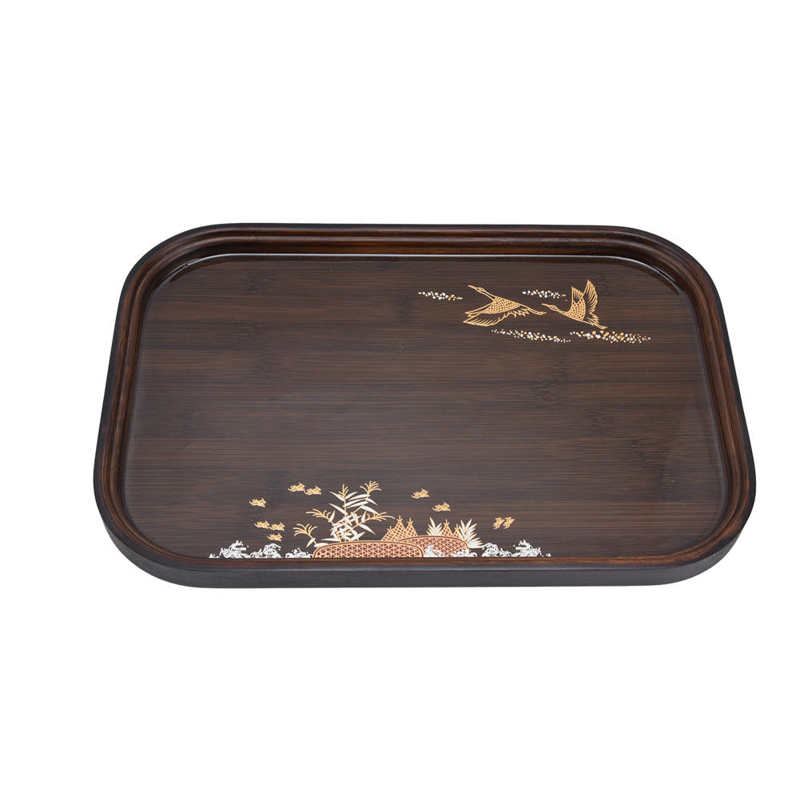 Bamboo Tea Tray Bamboo Serving Tray Artwork Simple for Home: Rounded square