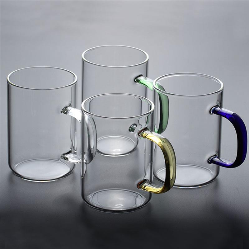 Tasse à boire en verre épais Transparent | Résistant à la chaleur de 300ml ustensiles à manche coloré tasse de thé, tasse de bière en verre pour la maison