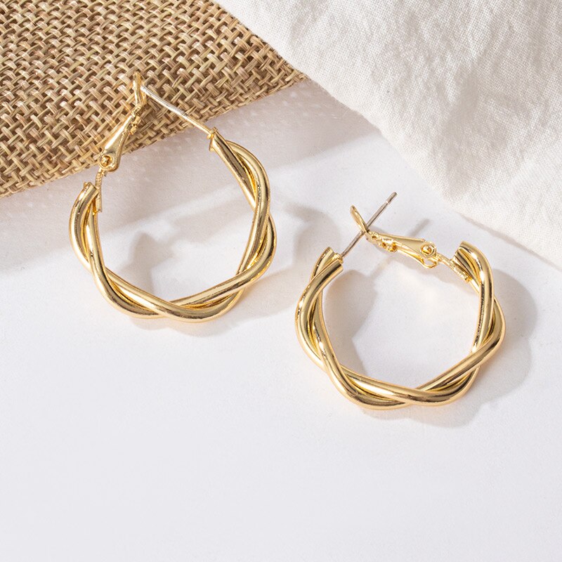 Nuevos Bohemios pendientes de acero inoxidable de de oro de aro grandes pendientes con trenzado para mujeres Punk pendientes Hip Hop de la joyería de la tendencia: Gold  388