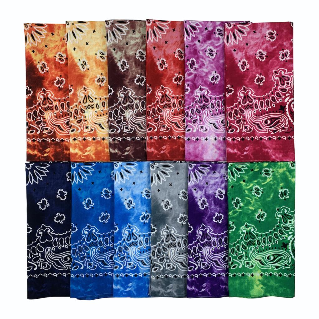 12colors/lot Cotton Tie Dye Bandana Head Wraps Rainbow Swirl Retro Paisley Floral Print Square Scarf Women Men Neck Wrist Band