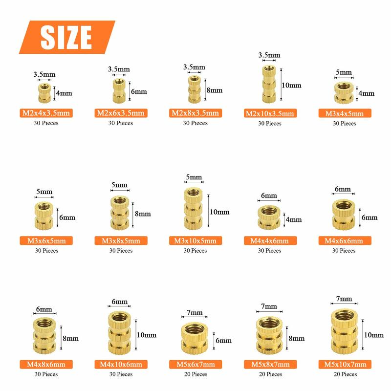 420 Pcs M2 M3 M4 M5 Vrouwelijke Draad Gekartelde Moeren Messing Schroefdraad Insert Inbedding Noten Assortiment Kit